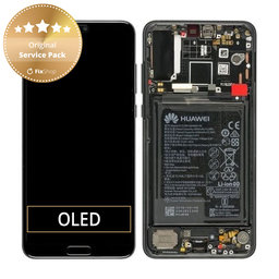 Huawei P20 Pro CLT-L29, CLT-L09 - LCD zaslon + steklo na dotik + okvir + baterija (Black) - 02351WQK Genuine Service Pack