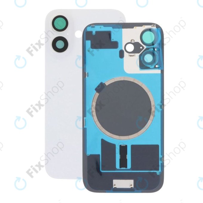 Apple iPhone 16 - Steklo zadnjega ohišja + Leča kamere + Kovinska plošča + Magsafe magnet (White)
