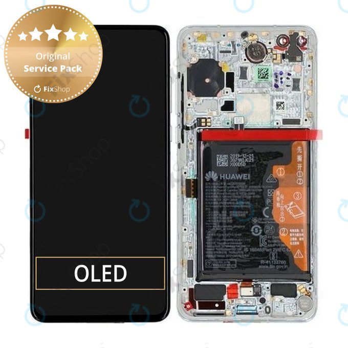 Huawei P40 - LCD zaslon + steklo na dotik + okvir + baterija + senzor prstnih odtisov (Ice White, Silver Frost) - 02353MFW Genuine Service Pack