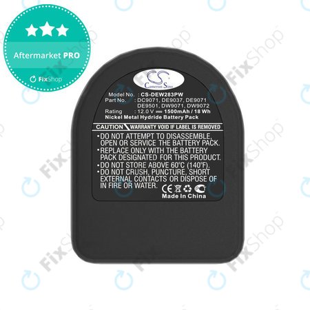 Baterija za Dewalt DCD940B2, DCD910KX, 1500mAh, Ni-MH, 12V, DC9071, DE9074, HQ