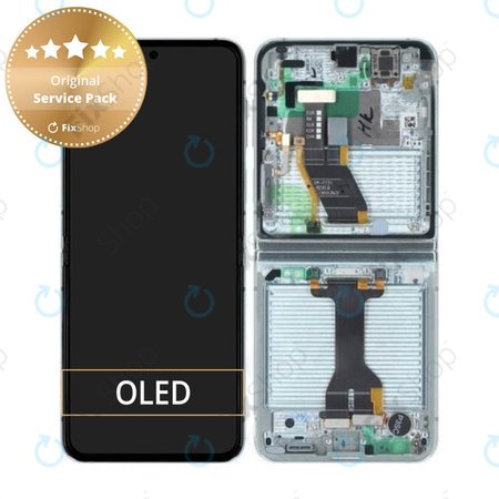 Samsung Galaxy Z Flip 5 F731B - LCD zaslon + steklo na dotik + okvir (Mint) - GH82-31828D, GH82-31827D Genuine Service Pack