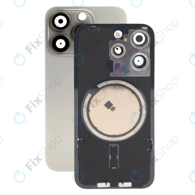 Apple iPhone 15 Pro - Steklo zadnjega ohišja + Leča kamere + Kovinska plošča + Magsafe magnet (Natural Titanium)