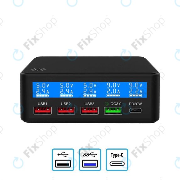FixPremium - servisna polnilna postaja USB z USB 3.0 in USB-C