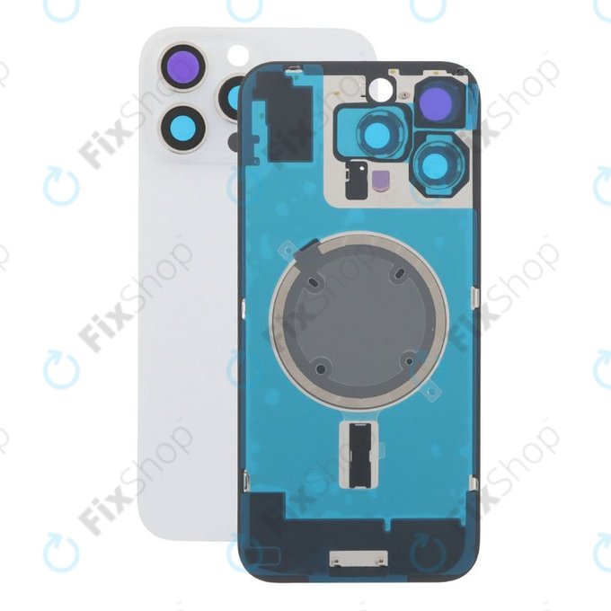 Apple iPhone 16 Pro Max - Steklo zadnjega ohišja + Leča kamere + Kovinska plošča + Magsafe magnet (White Titanium)