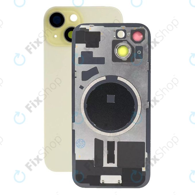 Apple iPhone 15 - Steklo zadnjega ohišja + Leča kamere + Kovinska plošča + Magsafe magnet (Yellow)