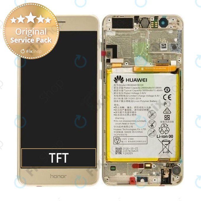 Huawei Honor 8 - LCD zaslon + steklo na dotik + okvir + baterija (Gold) - 02350USE, 02350VBF Genuine Service Pack