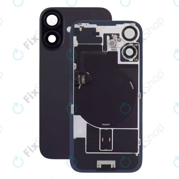 Apple iPhone 16 Plus - Steklo zadnjega ohišja + Leča kamere + Kovinska plošča + Magsafe magnet + Flex kabel (Black)