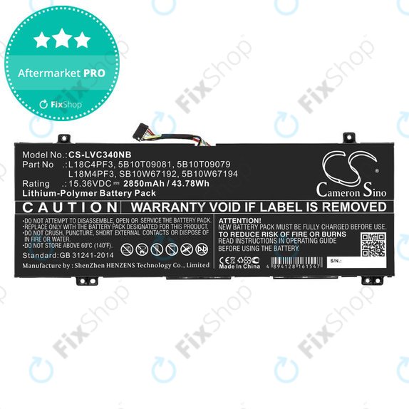 Baterija za Lenovo Ideapad C340, Ideapad Flex, 2850mAh, Li-Pol, 15.36V, L18C4PF3, HQ