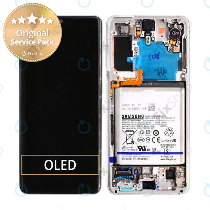 Samsung Galaxy S21 G991B - LCD zaslon + steklo na dotik + okvir + baterija (Phantom White) - GH82-24716C, GH82-24718C Genuine Service Pack
