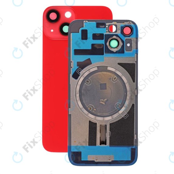 Apple iPhone 14 - Steklo zadnjega ohišja + Leča kamere + Kovinska plošča + Magsafe magnet (Red)