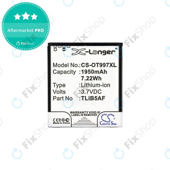 Baterija za Alcatel One Touch 997, X Pop, TCL S710, S800, 1950mAh, Li-Ion, 3.7V, TLiB5AF, HQ