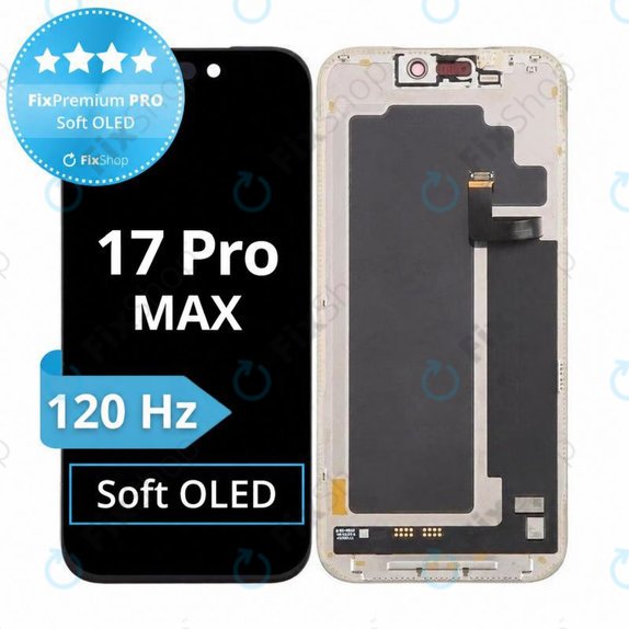 Zaslon Soft OLED 120Hz za iPhone 17 Pro Max, Steklo na dotik z okvirjem, FixPremium PRO