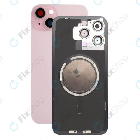 Apple iPhone 15 Plus - Steklo zadnjega ohišja + Leča kamere + Kovinska plošča + Magsafe magnet (Pink)