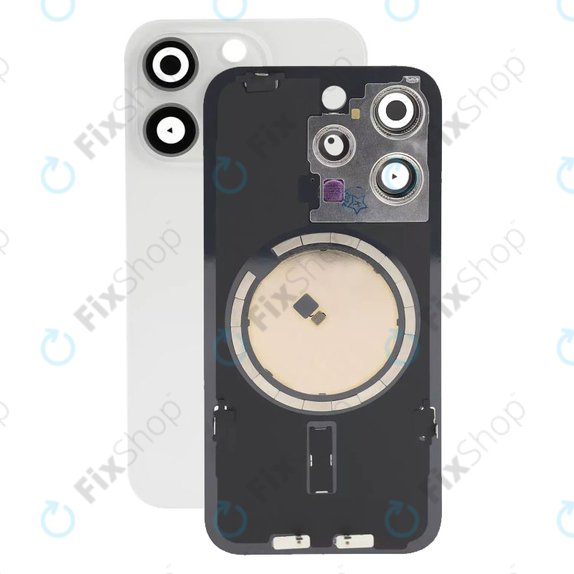 Apple iPhone 15 Pro - Steklo zadnjega ohišja + Leča kamere + Kovinska plošča + Magsafe magnet (White Titanium)