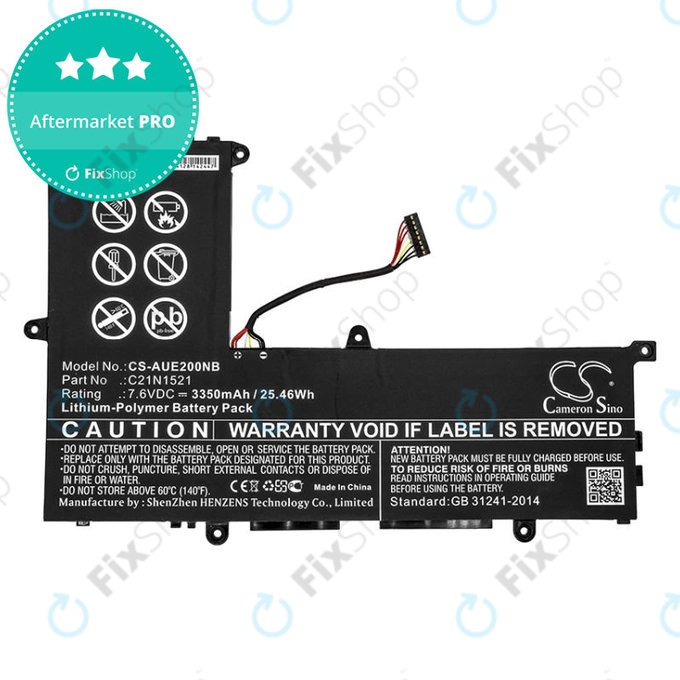 Baterija za Asus VivoBook E200, L200, Eeebook X206, 3350mAh, Li-Pol, 7.6V, C21N1521, HQ