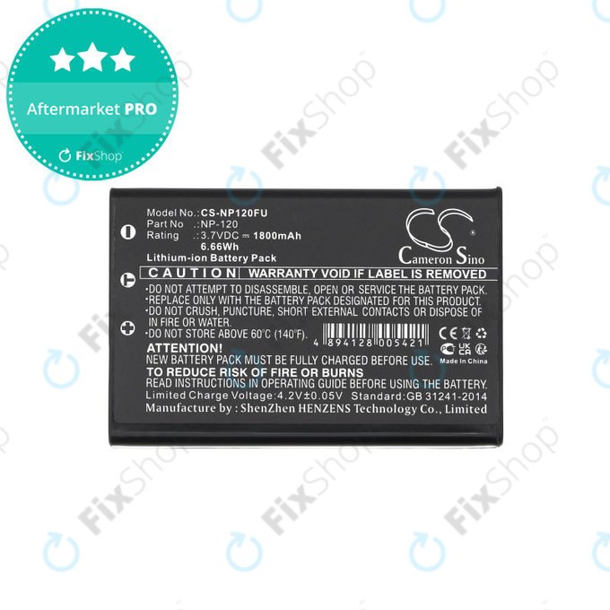 Baterija za Toshiba Camileo H30, FujiFilm NP-120, 1800mAh, Li-Ion, 3.7V, PX1657, HQ