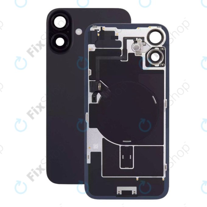 Apple iPhone 16 - Steklo zadnjega ohišja + Leča kamere + Kovinska plošča + Magsafe magnet (Black)