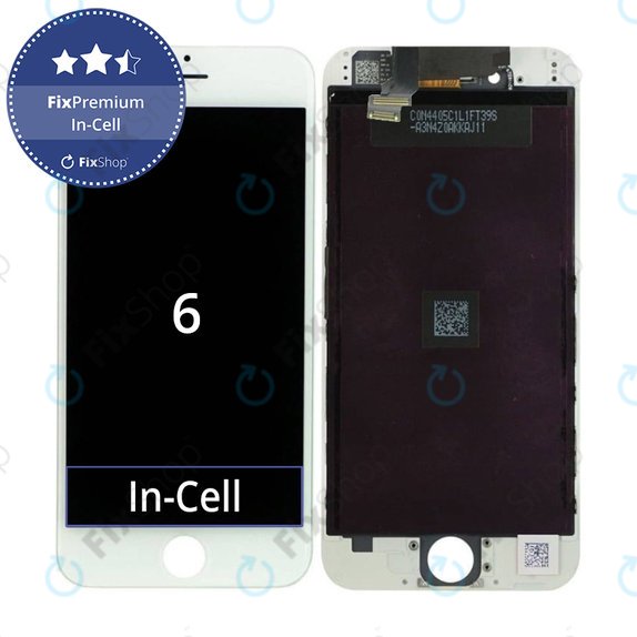 Zaslon In-Cell za iPhone 6, White, Steklo na dotik z okvirjem, FixPremium