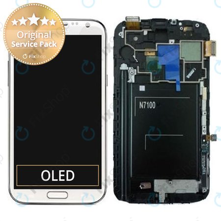 Samsung Galaxy Note 2 N7100 - LCD zaslon + steklo na dotik + okvir (Marble White) - GH97-14112A Genuine Service Pack