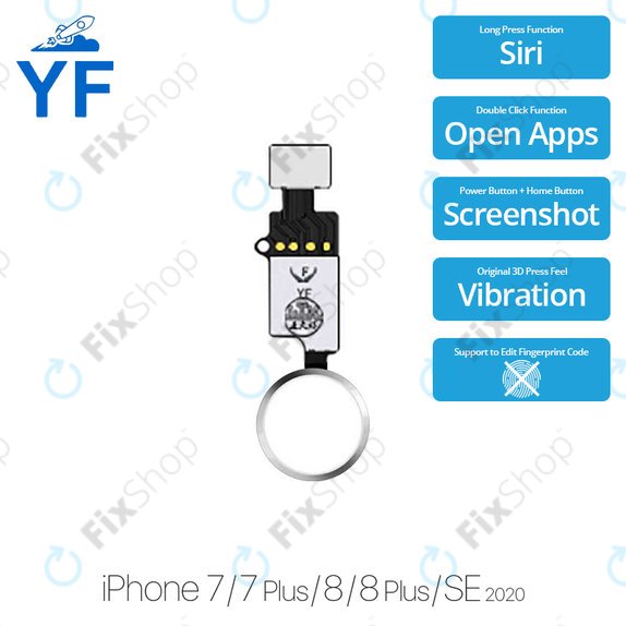 Apple iPhone 7, 7 Plus, 8, 8 Plus, SE (2020), SE (2022) - Gumb Domov YF (Silver, White)