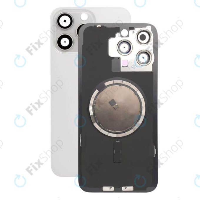 Apple iPhone 15 Pro Max - Steklo zadnjega ohišja + Leča kamere + Kovinska plošča + Magsafe magnet (White Titanium)