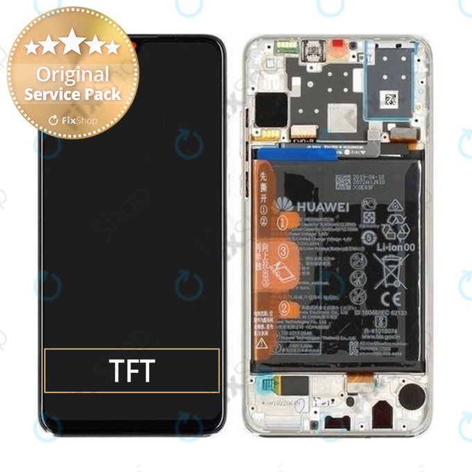 Huawei P30 Lite 2020 - LCD zaslon + steklo na dotik + okvir + baterija (Pearl White) - 02353FQB, 02353DQT Genuine Service Pack