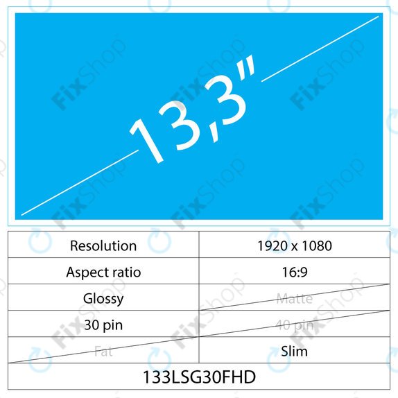13.3 LCD Slim sijajni s 30 pin FHD
