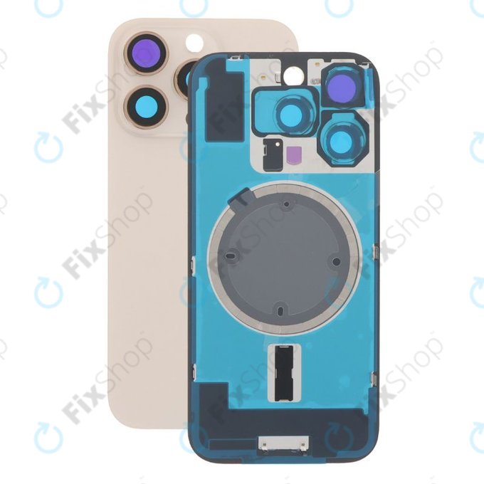 Apple iPhone 16 Pro - Steklo zadnjega ohišja + Leča kamere + Kovinska plošča + Magsafe magnet (Desert Titanium)