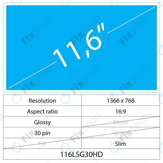 11,6 LCD Slim sijajni s 30 pini HD