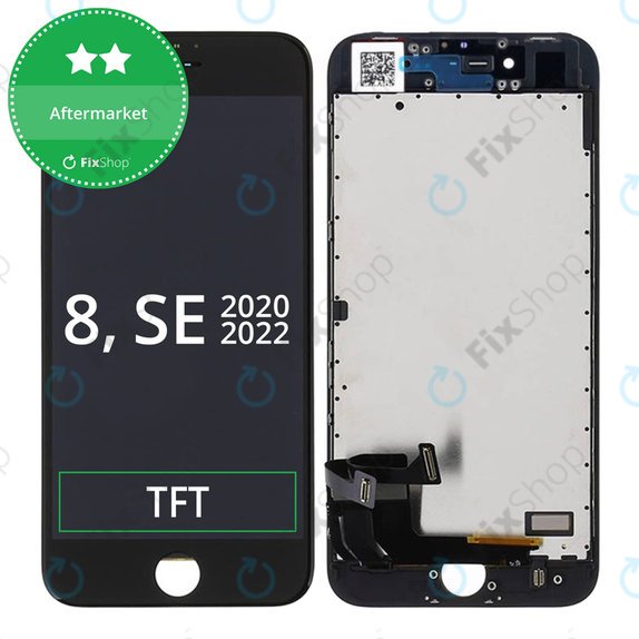 Zaslon za iPhone 8, SE (2020), SE (2022), Black, Steklo na dotik z okvirjem