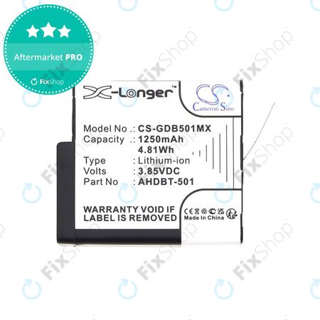 Baterija za Gopro Hero 8, Hero 6, 1250mAh, Li-Ion, 3.85V, AHDBT-501, HQ