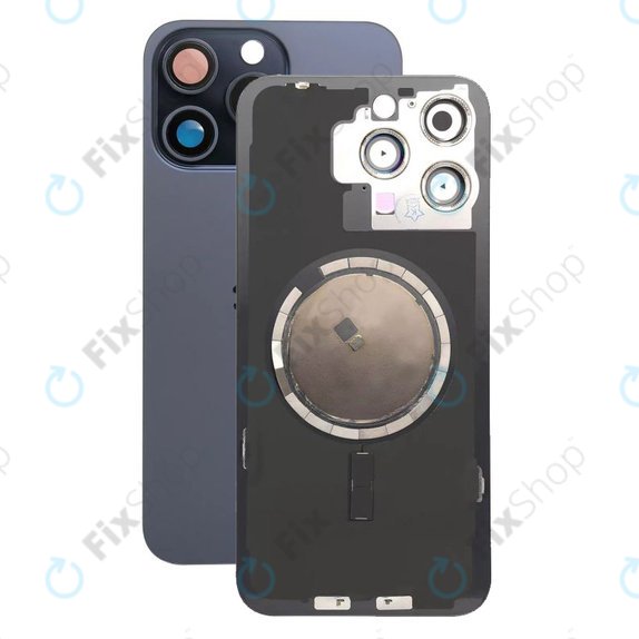 Apple iPhone 15 Pro Max - Steklo zadnjega ohišja + Leča kamere + Kovinska plošča + Magsafe magnet (Blue Titanium)