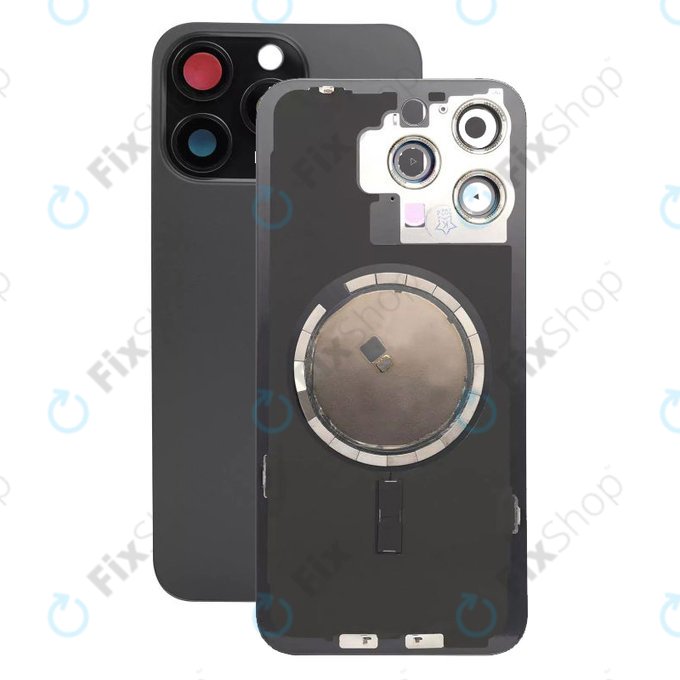 Apple iPhone 15 Pro Max - Steklo zadnjega ohišja + Leča kamere + Kovinska plošča + Magsafe magnet (Black Titanium)
