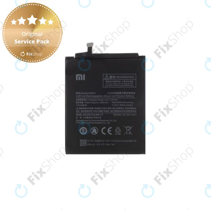 Xiaomi Redmi Note 5A, Redmi S2 (Redmi Y2) - Baterija BN31 3080mAh - 46BN31G05014 Genuine Service Pack