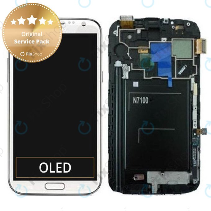 Samsung Galaxy Note 2 N7100 - LCD zaslon + steklo na dotik + okvir (Marble White) - GH97-14112A Genuine Service Pack