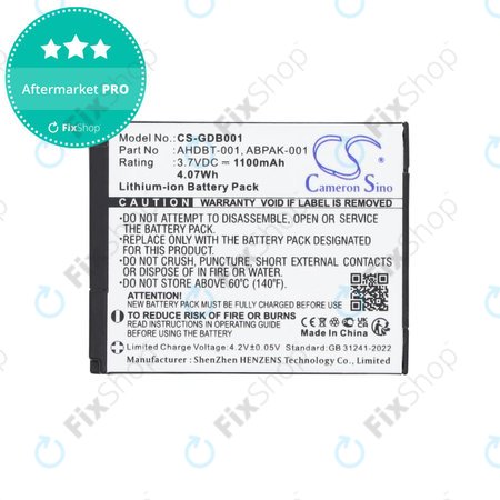 Baterija za GoPro HD Hero, Hero2, 1100mAh, Li-Ion, 3.7V, AHDBT-001, HQ