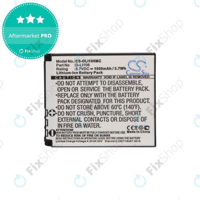 Baterija za Kodak PIXPRO SP1, Kodak PIXPRO SP1 HD, 1000mAh, Li-Ion, 3.7V, D-LI106, HQ