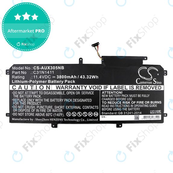 Baterija za Asus Zenbook UX305, 3800mAh, Li-Pol, 11.4V, C31N1411, HQ