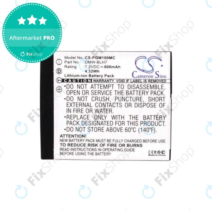 Baterija za Panasonic Lumix DMC, 600mAh, Li-Ion, 7.2V, DMW-BLH7, HQ