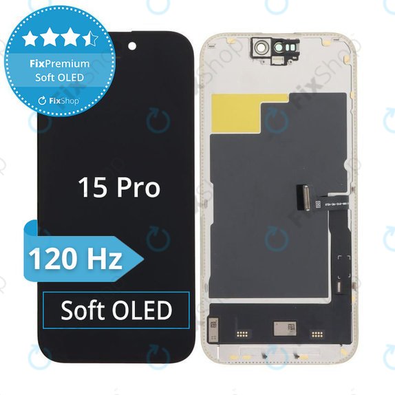 Zaslon Soft OLED za iPhone 15 Pro, Steklo na dotik z okvirjem, DIAGNOSTIC