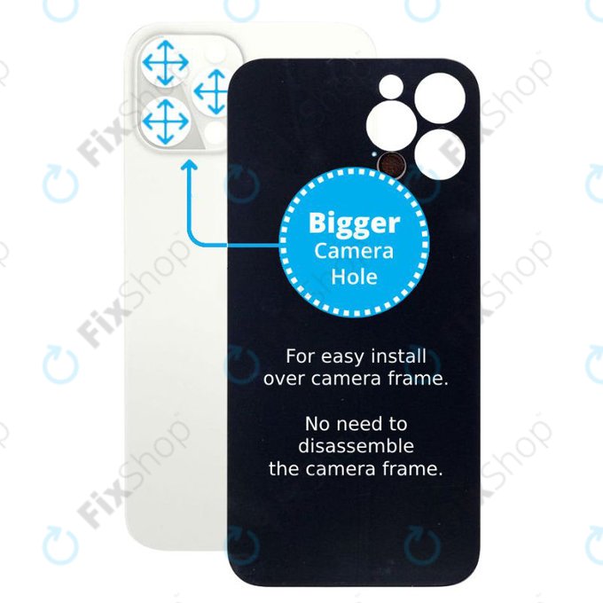 Apple iPhone 12 Pro Max - Steklo zadnjega ohišja s povečano luknjo za kamero (Silver)