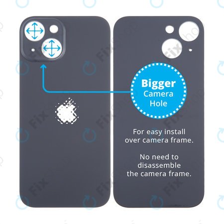 Apple iPhone 15 - Steklo zadnjega ohišja s povečano luknjo za kamero (Black)