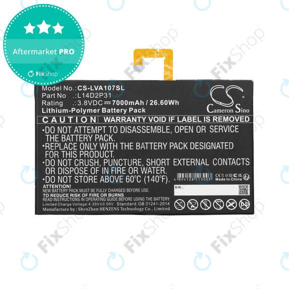 Baterija za Lenovo Tab 2, Lenovo Tab 4, Lenovo TB2, 7000mAh, Li-Pol, 3.8V, L14D2P31, HQ