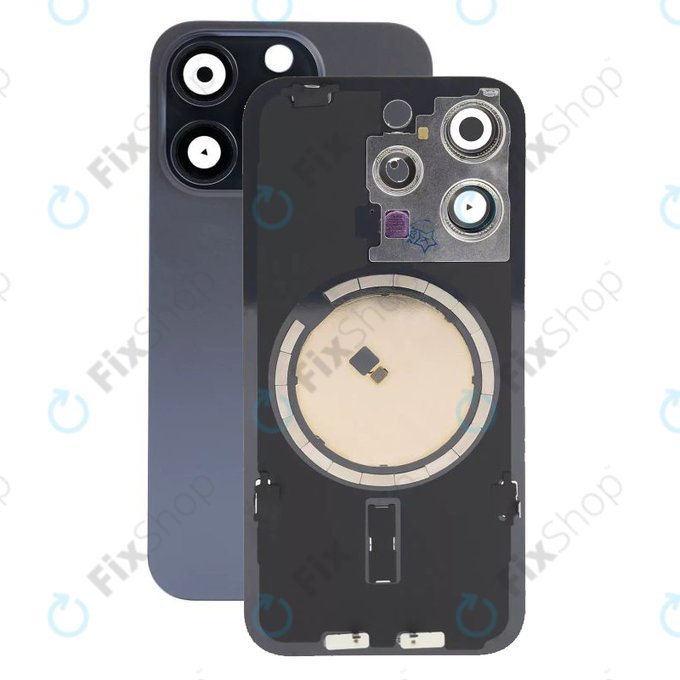 Apple iPhone 15 Pro - Steklo zadnjega ohišja + Leča kamere + Kovinska plošča + Magsafe magnet (Blue Titanium)