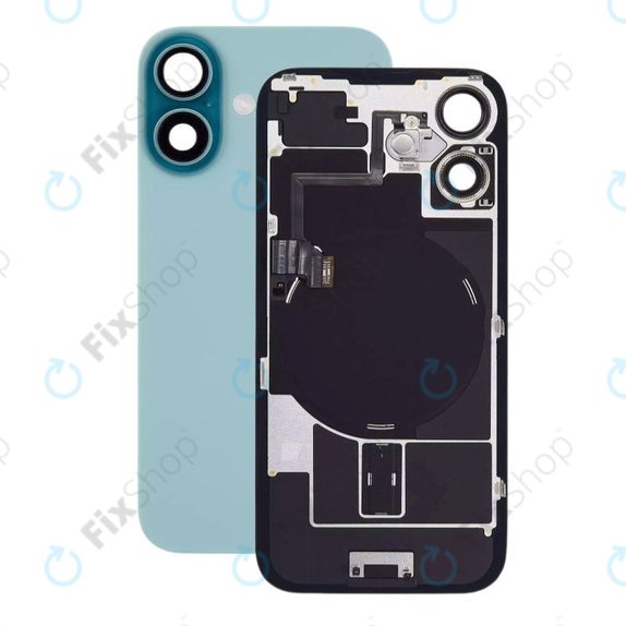 Apple iPhone 16 - Steklo zadnjega ohišja + Leča kamere + Kovinska plošča + Magsafe magnet (Teal)