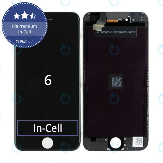 Zaslon In-Cell za iPhone 6, Black, Steklo na dotik z okvirjem, FixPremium