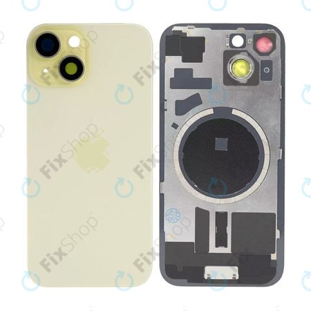 Apple iPhone 15 - Steklo zadnjega ohišja + Leča kamere + Kovinska plošča + Magsafe magnet (Yellow)