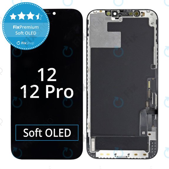 Zaslon Soft OLED za iPhone 12, 12 Pro, Steklo na dotik z okvirjem, FixPremium