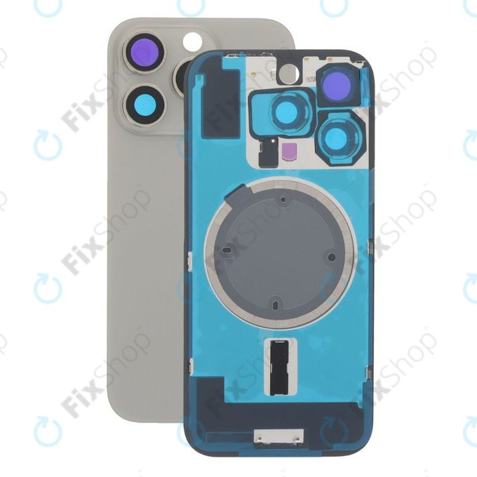 Apple iPhone 16 Pro - Steklo zadnjega ohišja + Leča kamere + Kovinska plošča + Magsafe magnet (Natural Titanium)