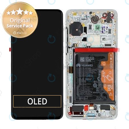 Huawei P40 - LCD zaslon + steklo na dotik + okvir + baterija + senzor prstnih odtisov (Ice White, Silver Frost) - 02353MFW Genuine Service Pack